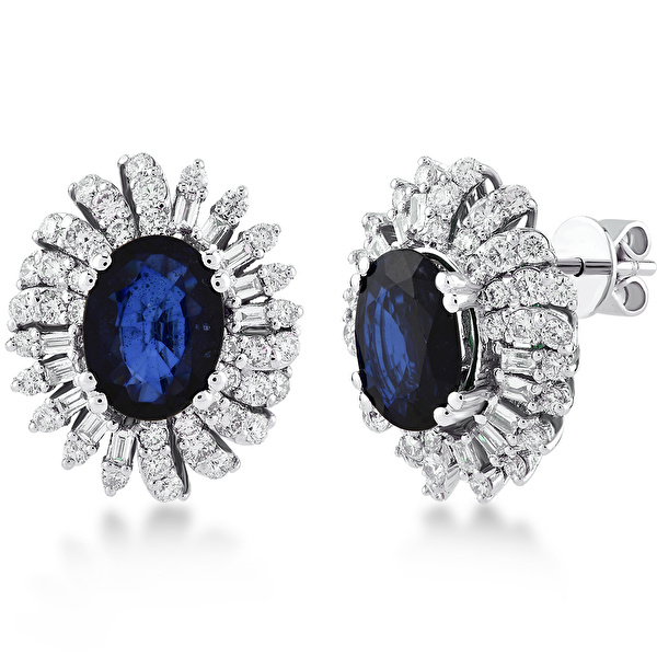 4.30 Karat Pırlanta Safir Küpe Ddiamond