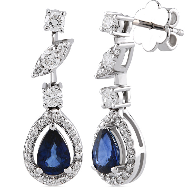 1,35 Karat Pırlanta Safir Küpe
