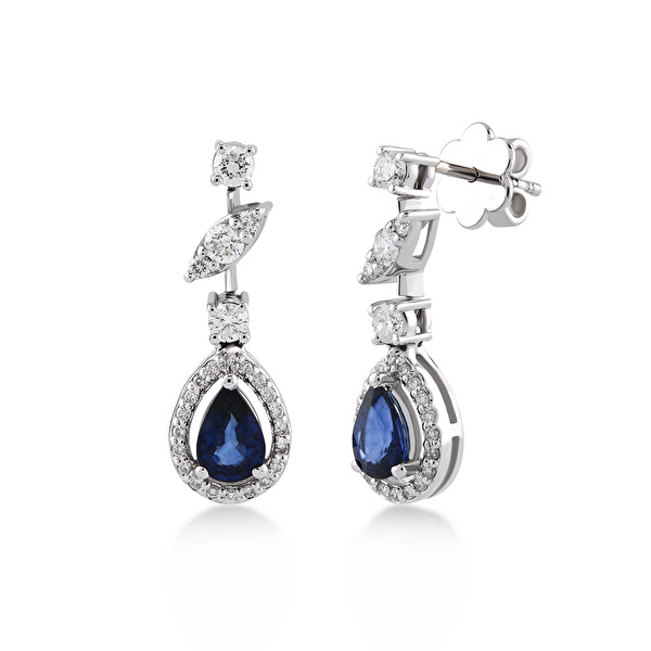 1,35 Karat Pırlanta Safir Küpe Ddiamond