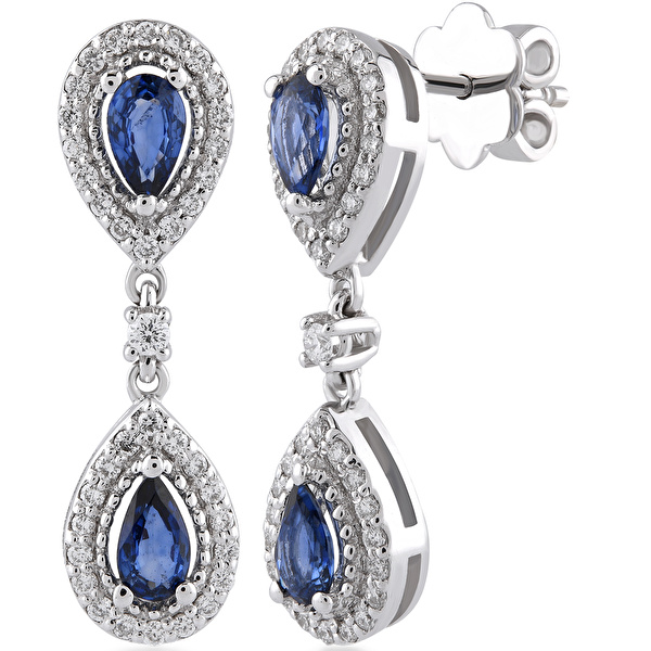 1,00 Karat Pırlanta Safir Küpe Ddiamond