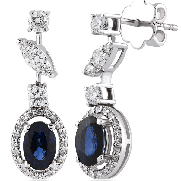 1,55 Karat Pırlanta Safir Küpe Ddiamond