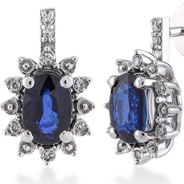 1,20 Karat Pırlanta Safir Küpe Ddiamond
