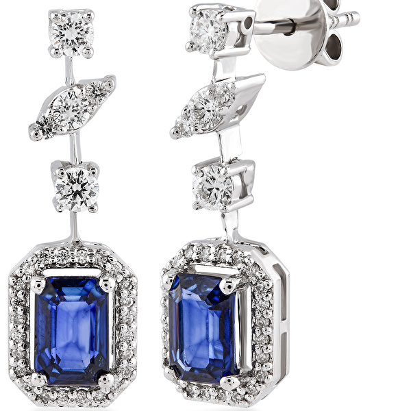 1,90 Karat Pırlanta Safir Küpe