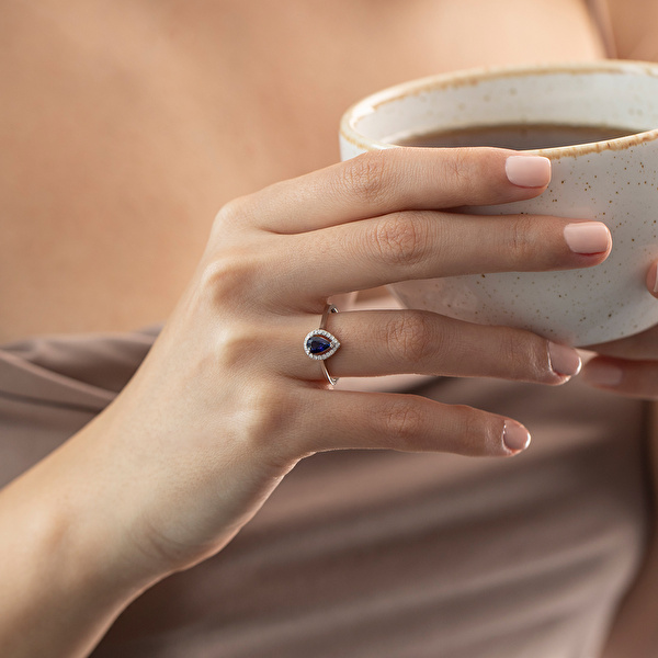 0,53 Karat Pırlanta Safir Yüzük
