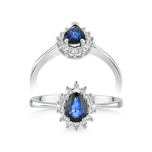 0,43 Karat Pırlanta Safir Yüzük Ddiamond