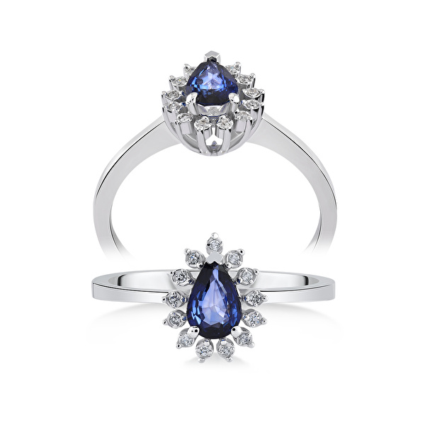 0,33 Karat Pırlanta Safir Yüzük Ddiamond