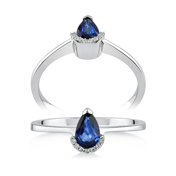 0,32 Karat Pırlanta Safir Yüzük Ddiamond