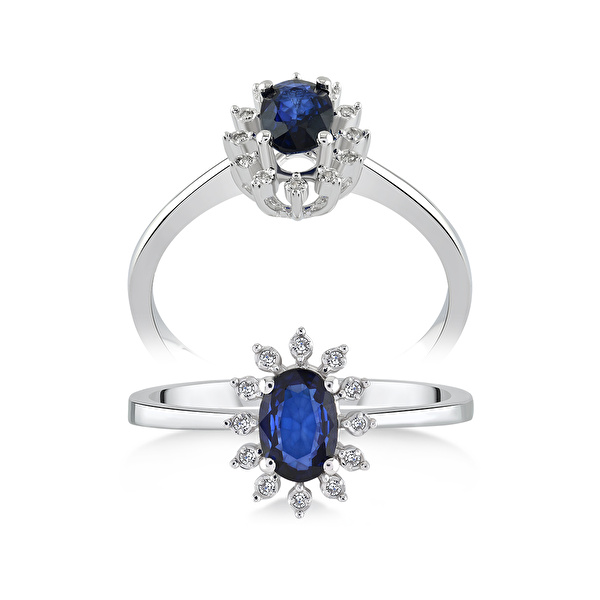0,43 Karat Pırlanta Safir Yüzük Ddiamond