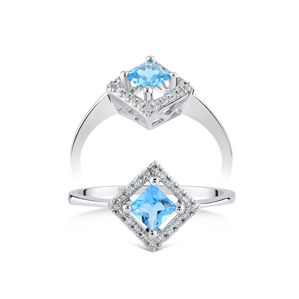 0,39 Karat Pırlanta Blue Topaz Yüzük Ddiamond