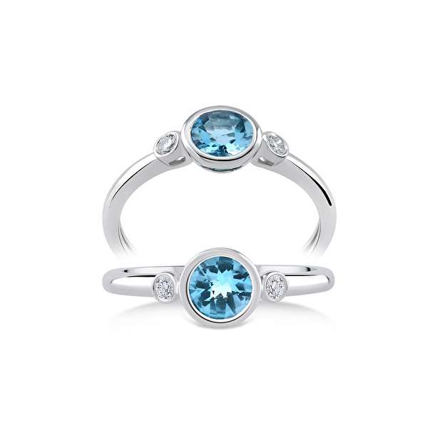 0,55 Karat Pırlanta Blue Topaz Yüzük Ddiamond