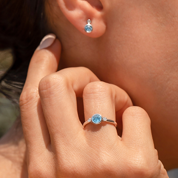0,55 Karat Pırlanta Blue Topaz Yüzük