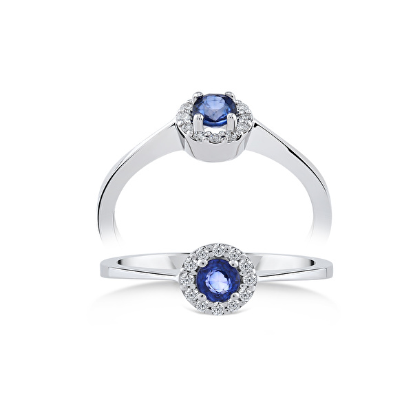 0,34 Karat Pırlanta Safir Yüzük Ddiamond