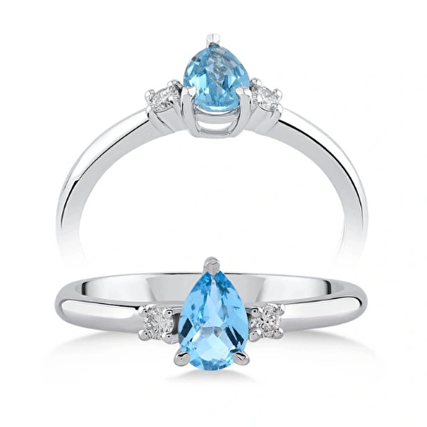 0,46 Karat Pırlanta Blue Topaz Yüzük Ddiamond