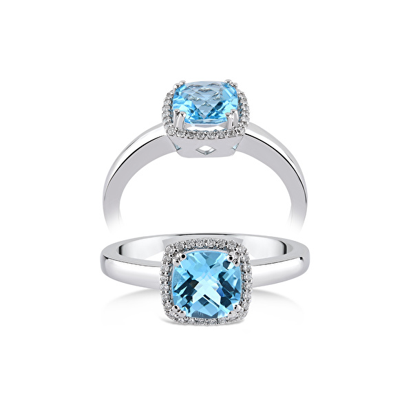 0,97 Karat Pırlanta Blue Topaz Yüzük Ddiamond