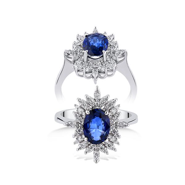 1,34 Karat Pırlanta Safir Yüzük Ddiamond