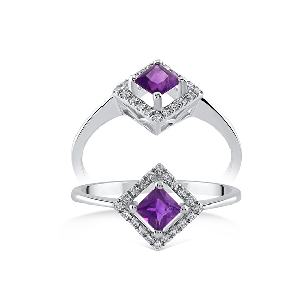 0.35 Karat Pırlanta Ametist Yüzük Ddiamond
