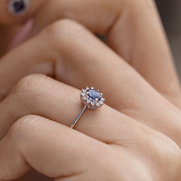0,43 Karat Pırlanta Safir Yüzük Ddiamond
