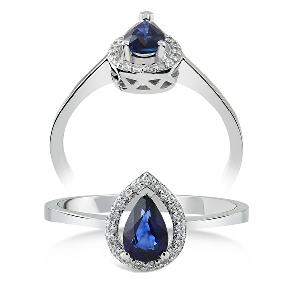 0,39 Karat Pırlanta Safir Yüzük Ddiamond