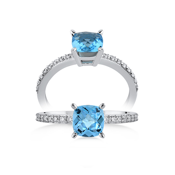 1,08 Karat Pırlanta Blue Topaz Yüzük