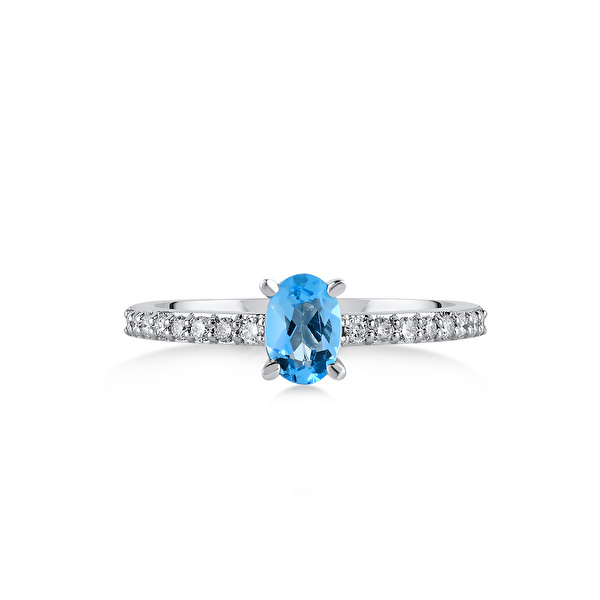 0,65 Karat Pırlanta Blue Topaz Yüzük