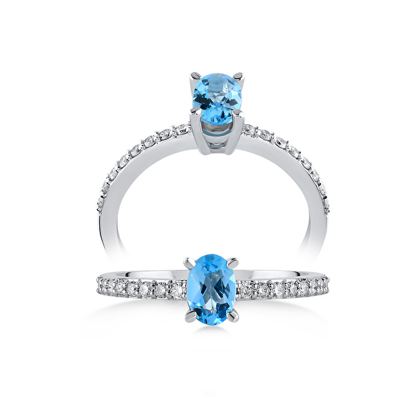 0,65 Karat Pırlanta Blue Topaz Yüzük