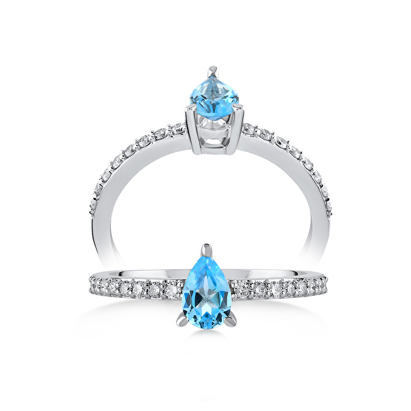 0,60 Karat Pırlanta Blue Topaz Yüzük Ddiamond