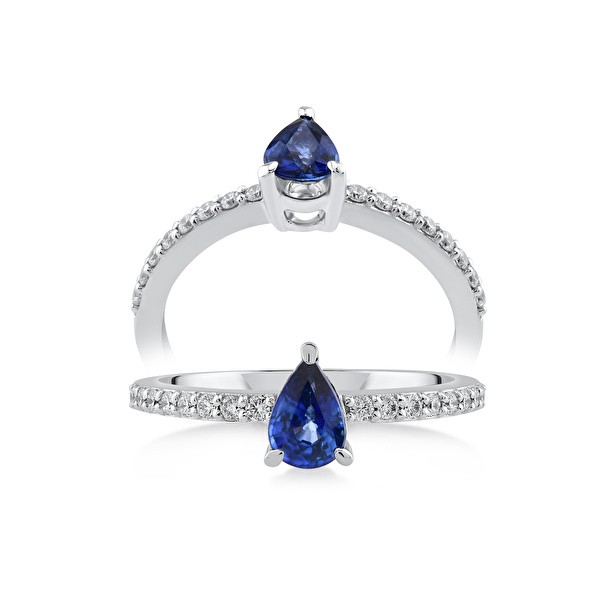 0,60 Karat Pırlanta Safir Yüzük Ddiamond