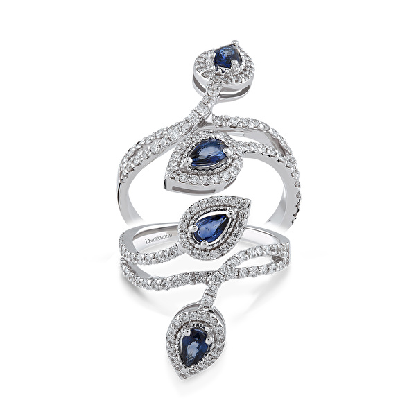 0,90 Karat Pırlanta Safir Yüzük Ddiamond