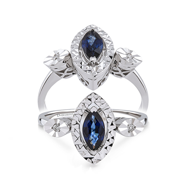 0,40 Karat Pırlanta Safir Yüzük Ddiamond