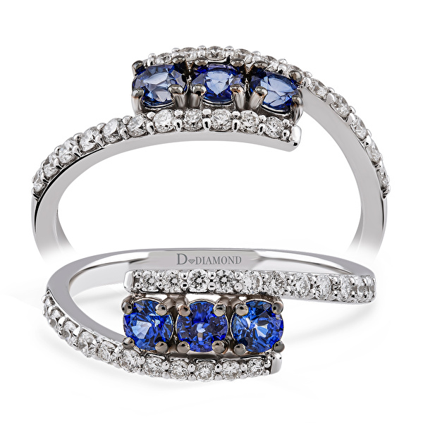 0,62 Karat Pırlanta Safir Yüzük Ddiamond