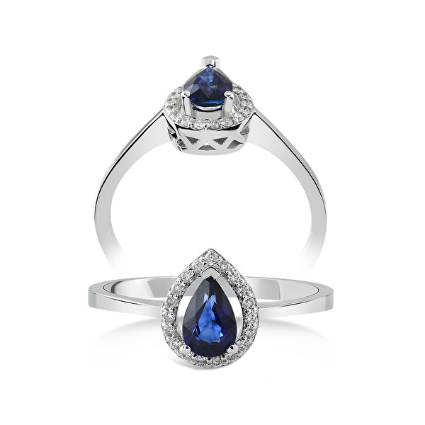 0,39 Karat Pırlanta Safir Yüzük Ddiamond