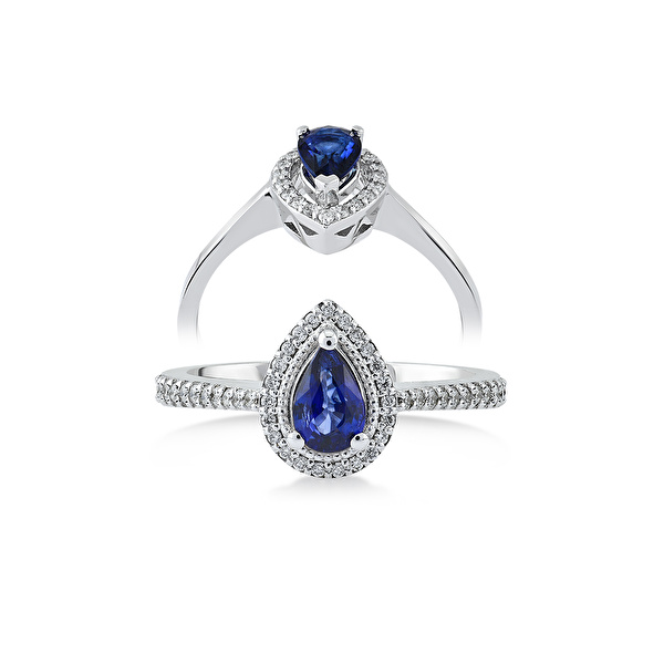 0,53 Karat Pırlanta Safir Yüzük Ddiamond