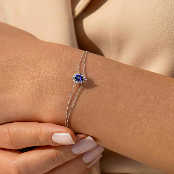 0,30 Karat Pırlanta Safir Bileklik Ddiamond