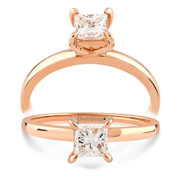 0,40 Karat Prenses Kare Tektaş Pırlanta Yüzük Ddiamond