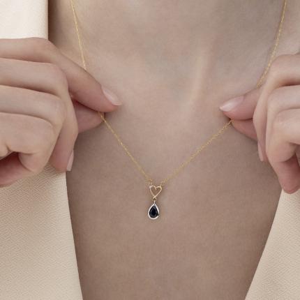 0,45 Karat Kalp Pırlanta Safir Kolye