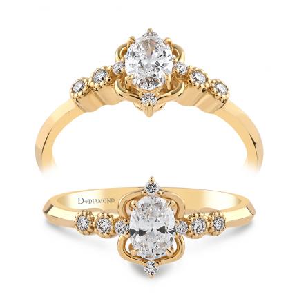 0,38 Karat Oval Vintage Tektaş Pırlanta Yüzük